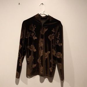 Vintage PSE California Floral Velour Pullover Quarter Zip Sweater